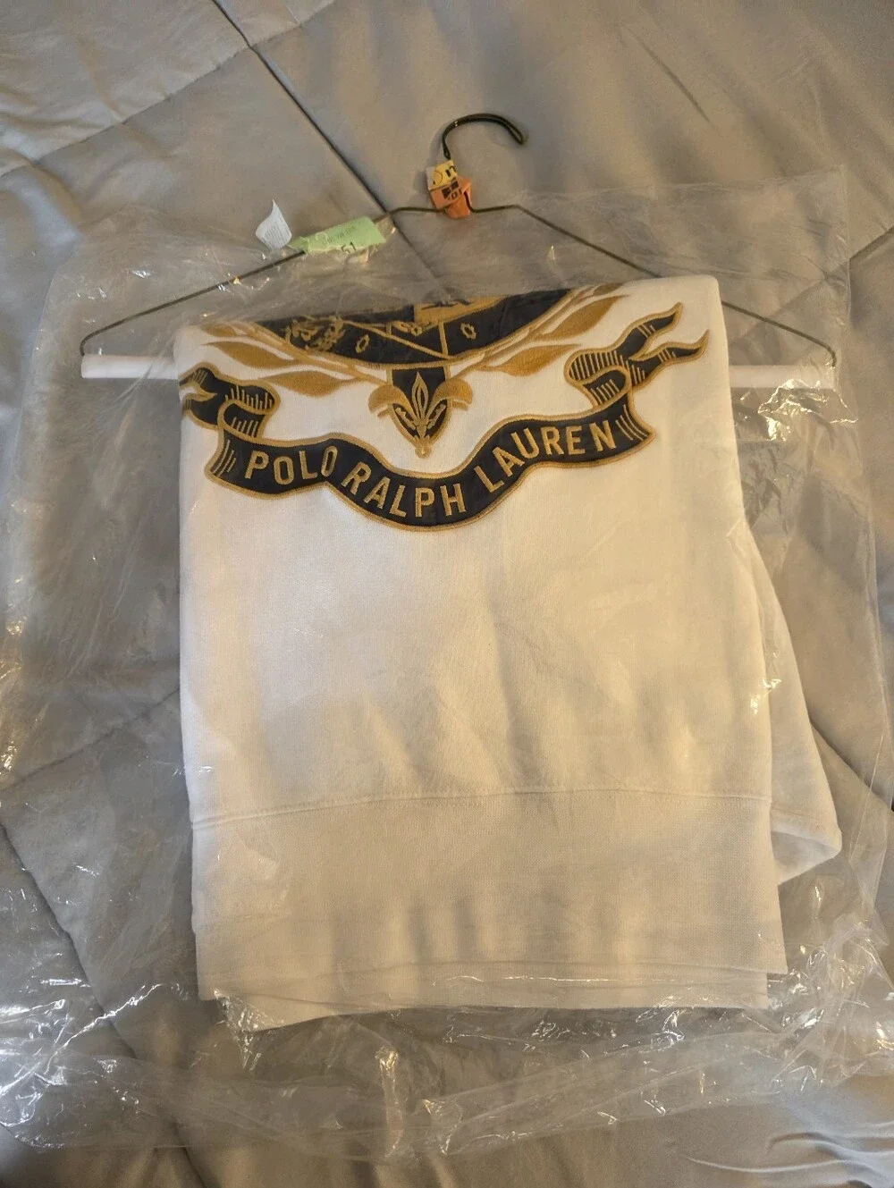 Polo by Ralph Lauren White Crest Sweatshirt with Gold, Navy & Red Emblem